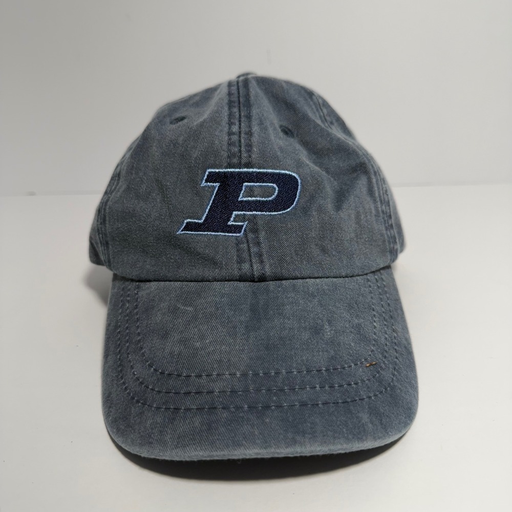 Adams Purdue University Blue Gray Faded Dad Hat Leather‎ Strap Brass Buckle Cap